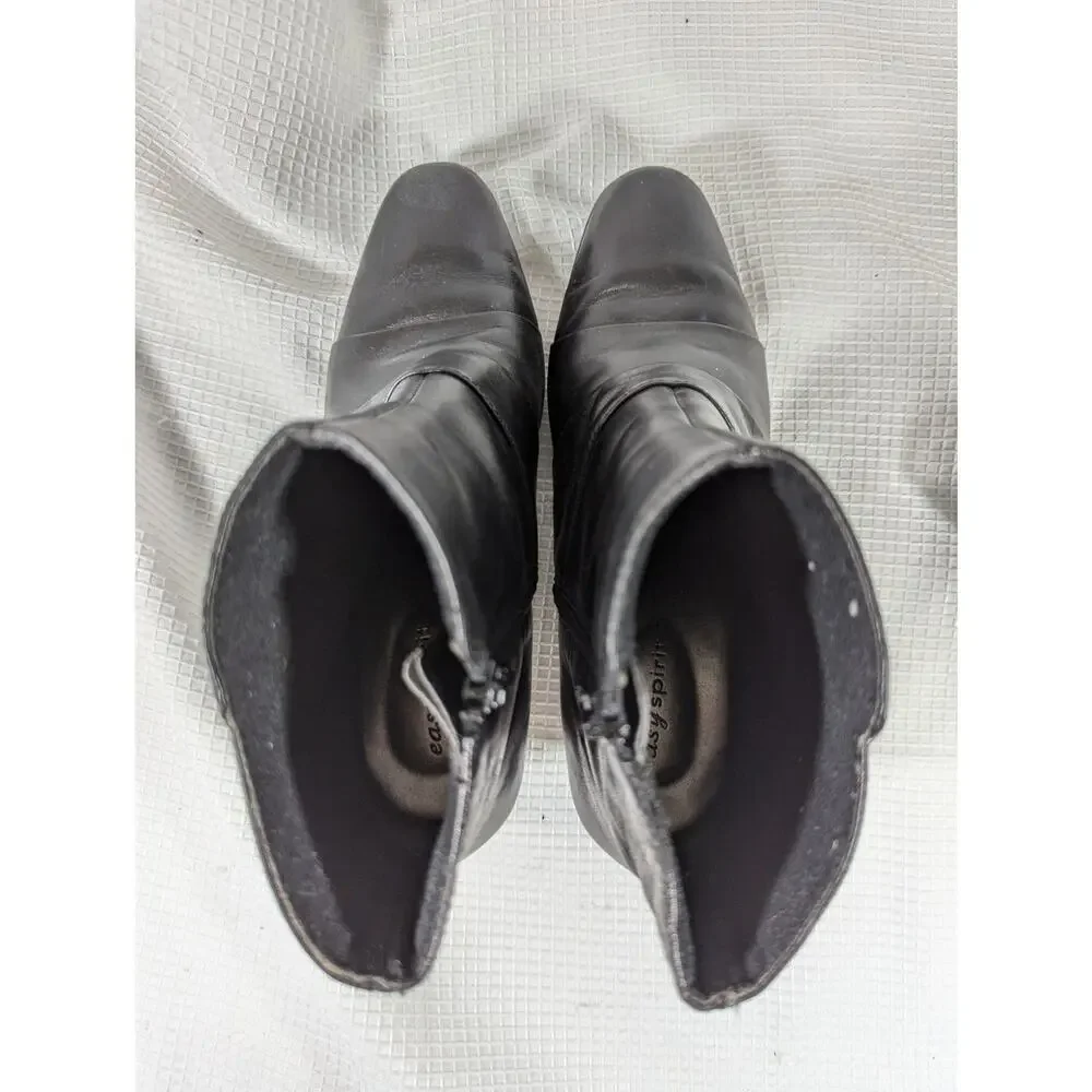 NWOT! EASY SPIRIT! BLACK GENUINE LEATHER LAYERED DETAIL ANKLE BOOTS! SZ 6.5M